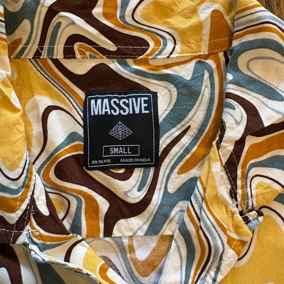 Men's Abstract Swirl Shirt - Yellow, Brown, Blue - Picture 2 of 4